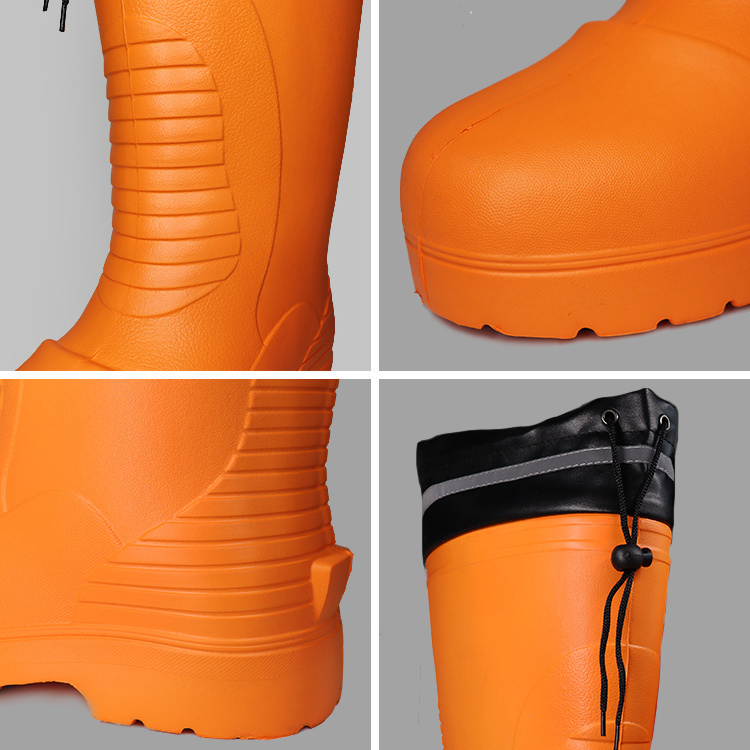 Orange Black Lightweight Anti Slip Water Proof Winter Warm Snow Ski Fishing Fisherman Cold Storage Eva Foam Rain Boots For Men