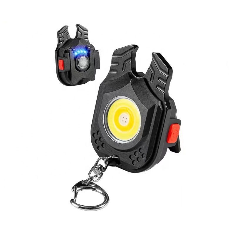 Strong Magnet LED Pocket Flashlight 7 Work Light Modes Rechargeable Portable Mini COB Keychain Light with Lanyard