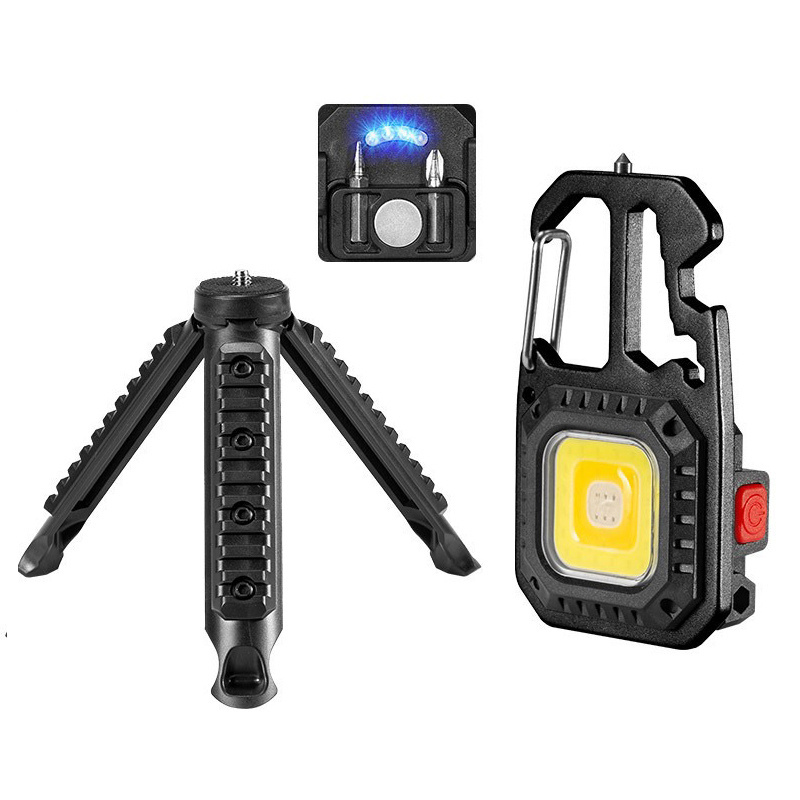 Mini Keychain Hook Magnet Screwdriver COB Flash Light Torch Light Rechargeable LED Flashlight with Tripod