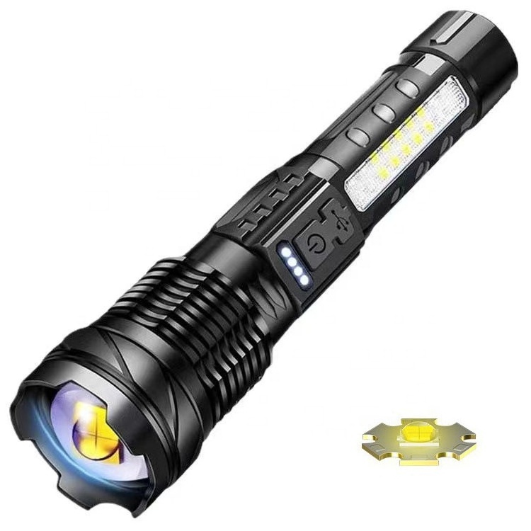 High Power High Lumens Waterproof Rechargeable XHP50 Red Blue LED Warning Flash Light Traffic Signal LED Flashlight