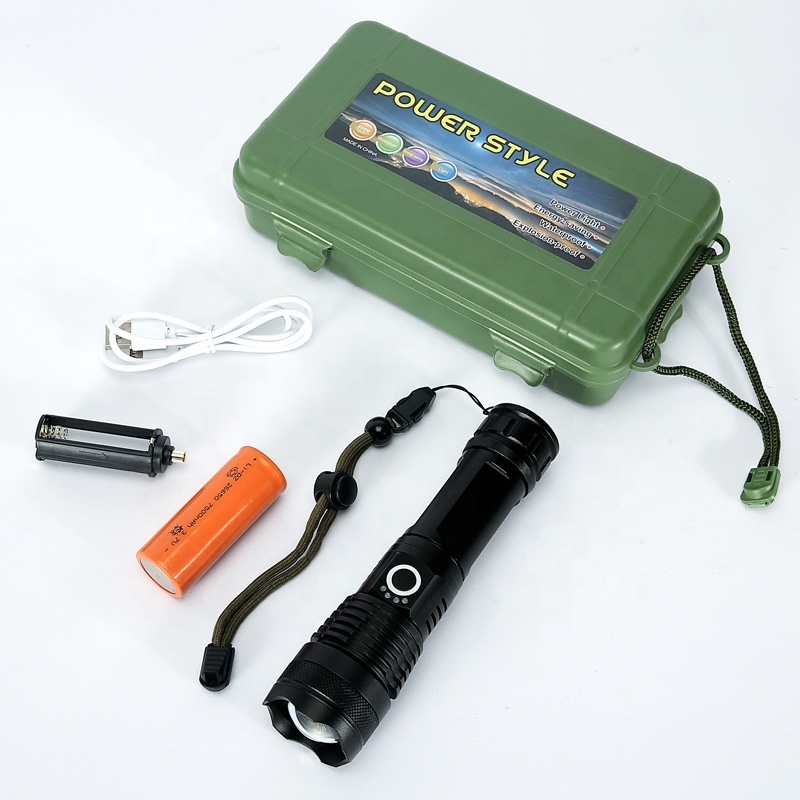 Custom Brand 5000mAh 26650 Battery USB Rechargeable Zoom Led Torch Flash Light P50 Outdoor Camping Flashlight Set