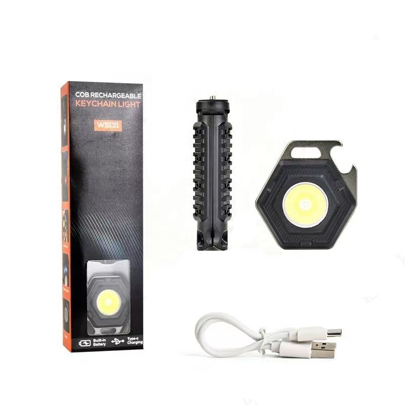 Factory Direct Price Portable Pocket Magnet Base EDC Rechargeable COB LED Emergency Light Keyring Torch Mini Flashlight Keychain