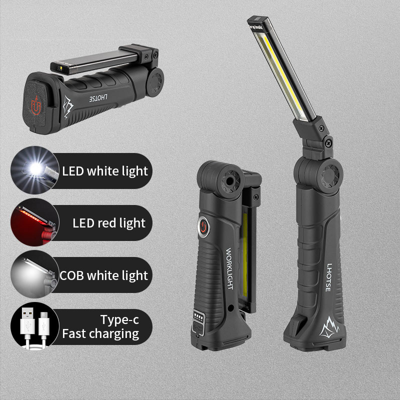 With Strong Magnet Led Cob Wick Work Light Flashlight for Emergency Light Portable 5 Modes Folding Black DC Customized Logo 80