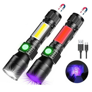 3 In 1 White Red Purple Light Multifunction Strong Magnet Rechargeable Battery 18650 365NM UV Flashlight for Money Jade Detect