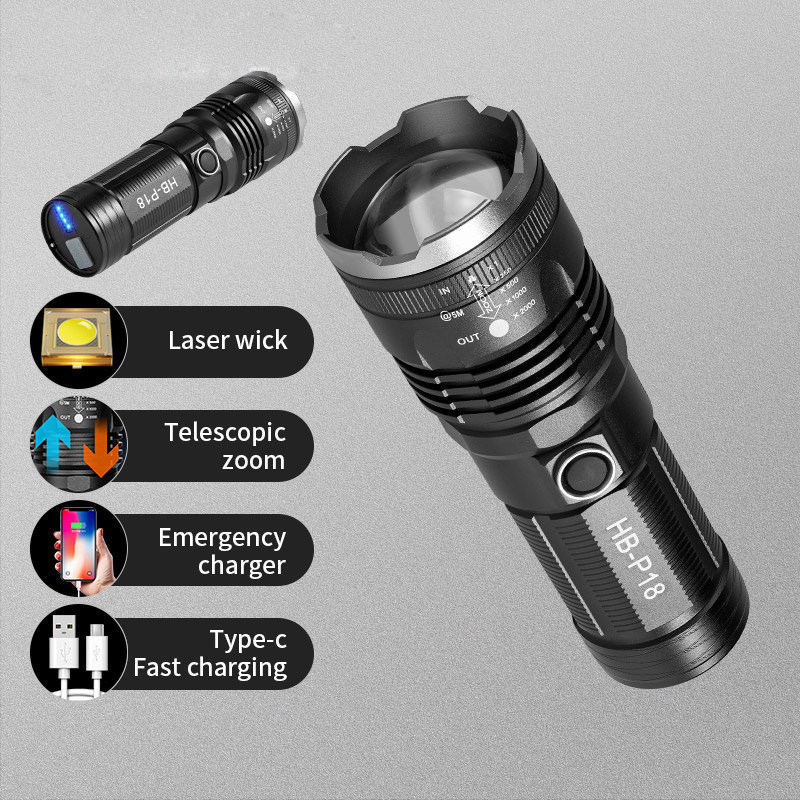 Outdoor Waterproof Long Range Zoom Focus 5050 LED Rechargeable Laser Flashlight Flash Light Torch