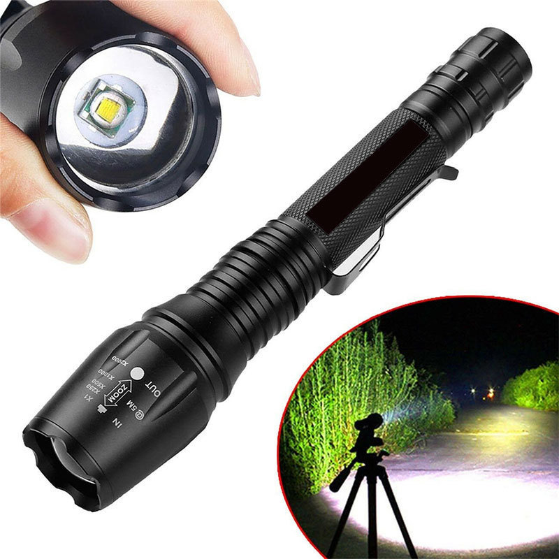 5 Work Modes Self Defense Tactical Flashlight Powerful Torch T6 Large LED Zoom Flashlight for Outdoor Camping Hunting Security