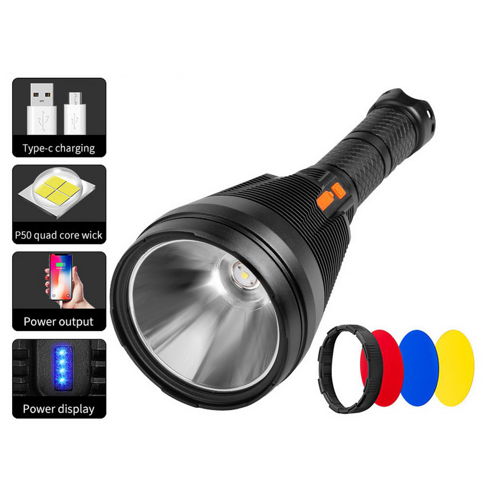 W5118 High Power Long Distance Outdoor Waterproof Hunting Fishing Spotlight Search Light Rechargeable Big Heavy LED Flashlights