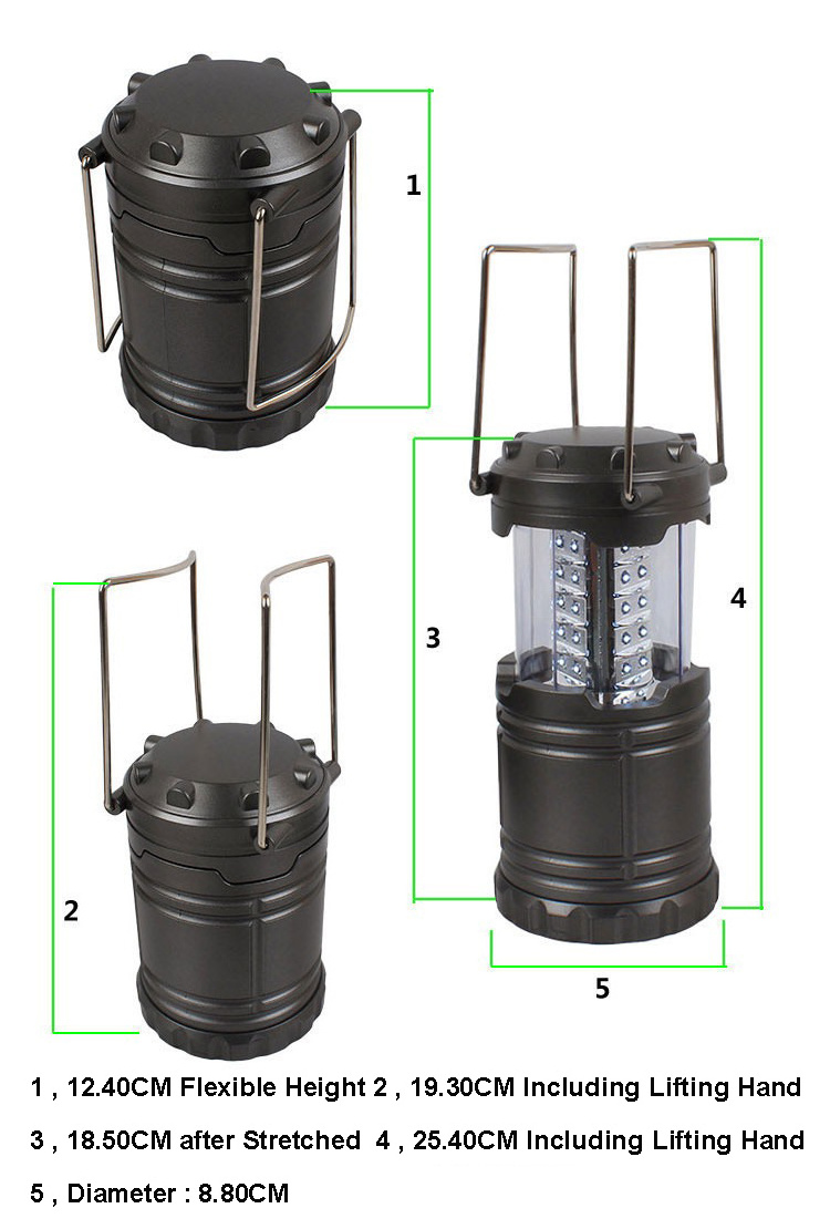 Free Laser Logo Outdoor Camping Light 3 AA Battery Powered 30 LED Collapsible Camping Lantern Foldable Plastic