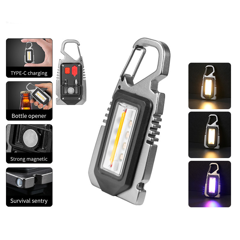 Mini Portable Strong Magnet Tungsten LED Flash Emergency Light Rechargeable Keychain Pocket Flashlight with Survival Whistle