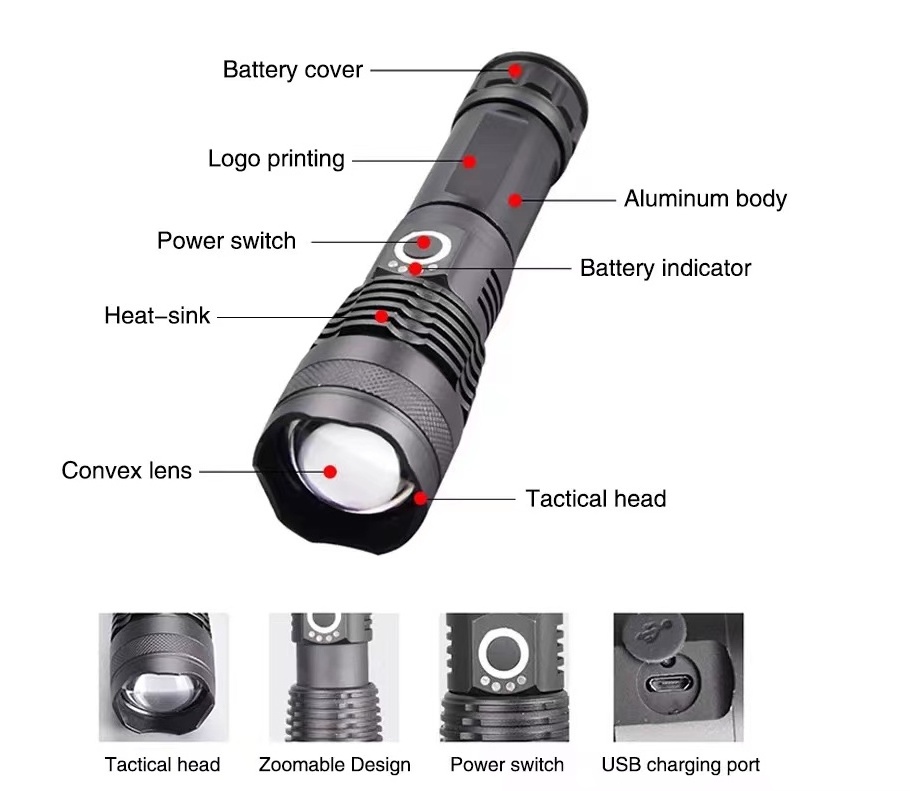 Long Range 3000 Lumens Rechargeable Led Light Torch Xhp50 Led Flashlight