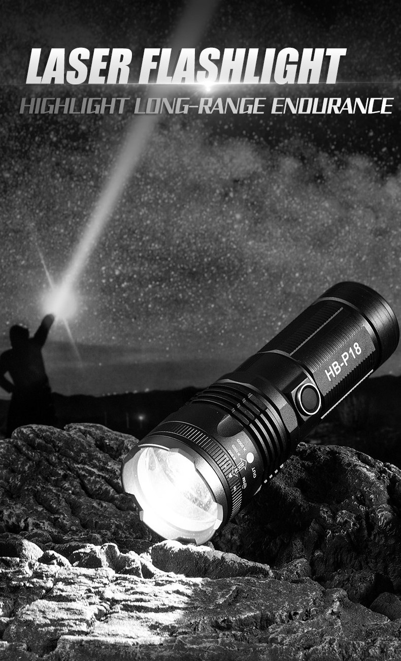 Outdoor Waterproof Long Range Zoom Focus 5050 LED Rechargeable Laser Flashlight Flash Light Torch