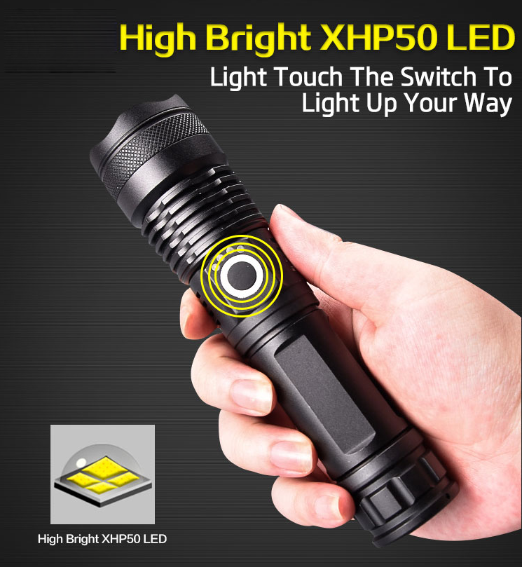 Long Range 3000 Lumens Rechargeable Led Light Torch Xhp50 Led Flashlight