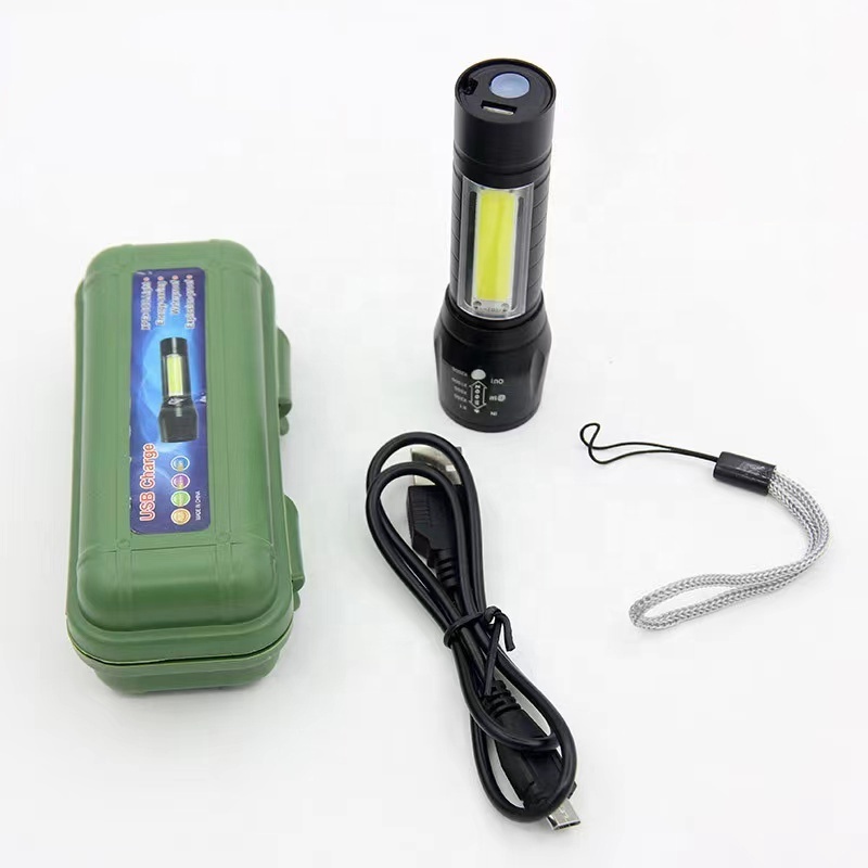 Camp 14500 Battery Zoom XPE COB LED Light Tactical USB Rechargeable Mini Flashlights Small Portable Outdoor with Green Gift Box