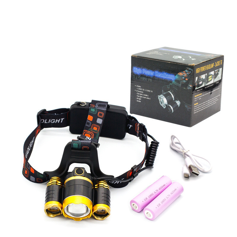 3LED High Power T6 USB Rechargeable Super Bright Headlamp Outdoor Camping Hunting Searching Bicycling Head Light