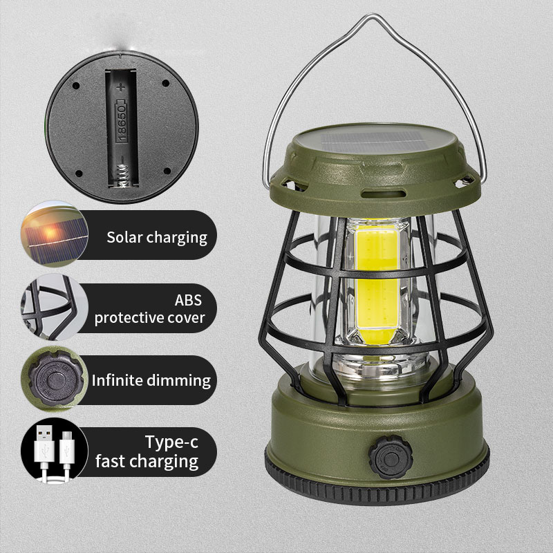 Stepless Dimming Hanging Rechargeable 18650 Battery Powered Solar Lanterns Outdoor Camping Waterproof LED Customized 75 80 ABS