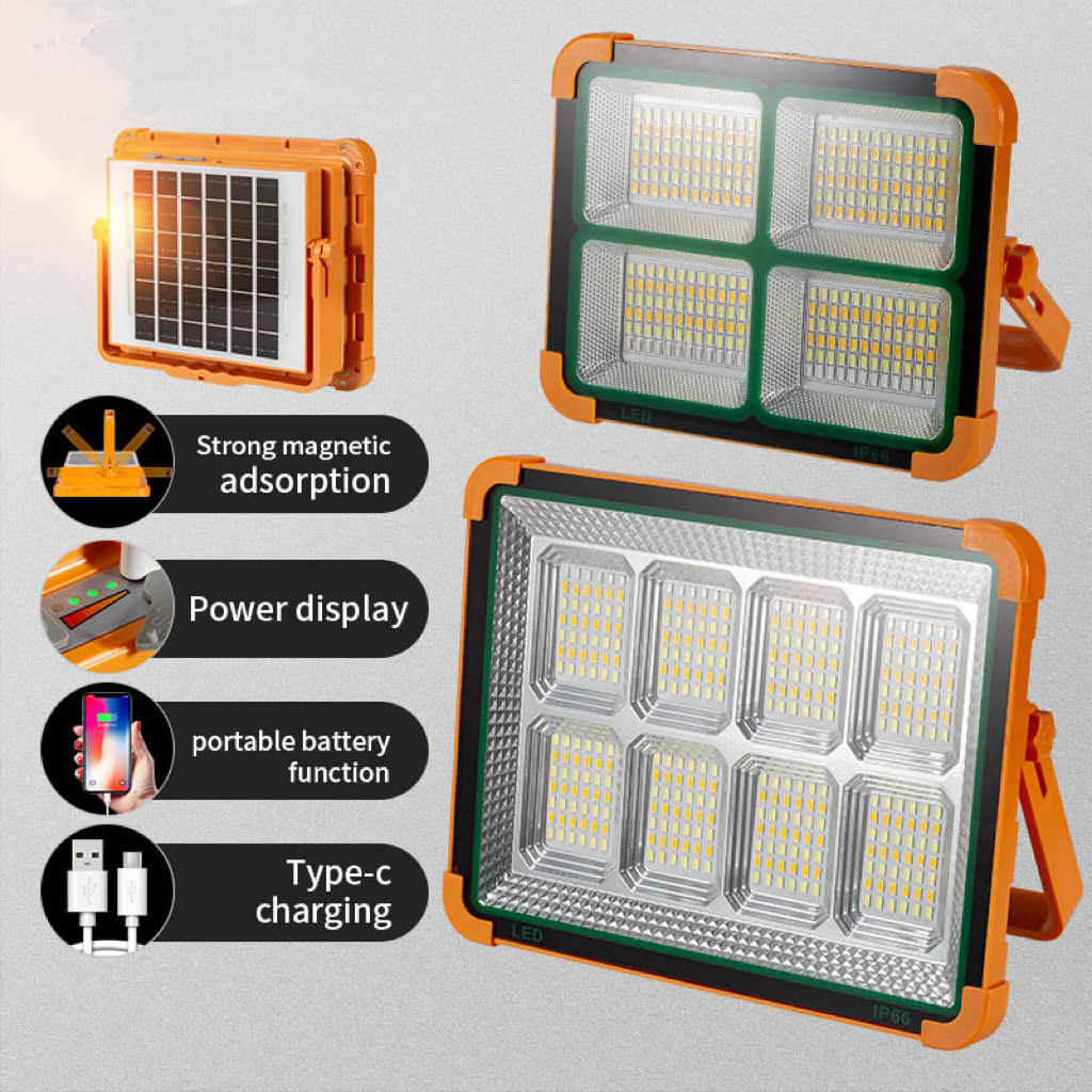 Multi-Function Work Light Portable Lamp IP65 Waterproof Outdoor Camping USB Charging Rechargeable LED Solar Floodlight