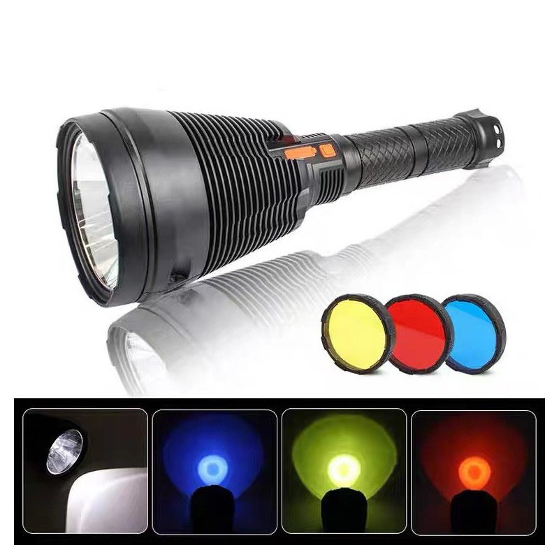 Newest Waterproof Super Bright Tricolor Lampshade USB Rechargeable Searchlight Long Range Powerful Big P50 Flashlight 90000