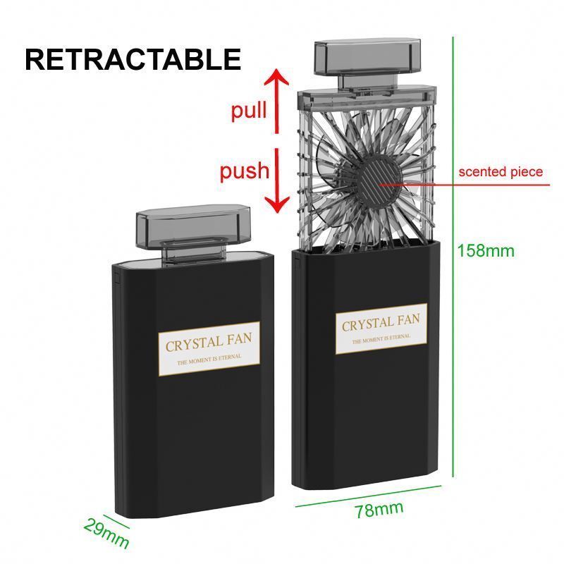 Perfume Bottle Design Mini Fan with Scented Piece Powerful Crystal Pull-out Portable Fan, Cooling Electric Fan for Girl