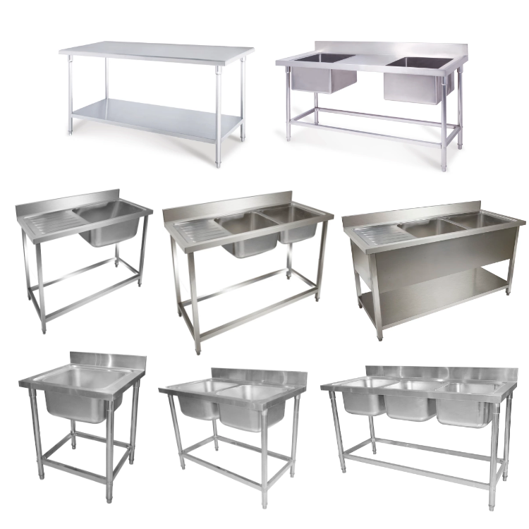 Commercial restaurant kitchen 304 stainless steel sink fish cleaning prep work table with double sink washers counter suppliers