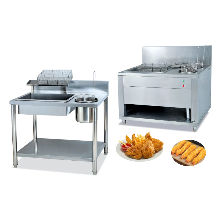 Fast food 0.8/1cm hot sale stainless steel electric kfc equipment chicken manual breading table double machine for fried chicken