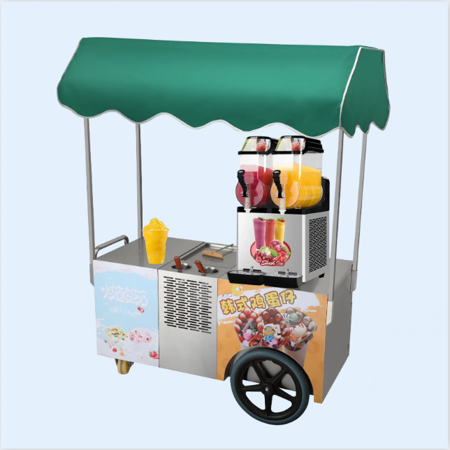 Industrial brand mobile ice slushy slush food truck trailer cart triple cups making daiquiri machine frozen commercial for sale