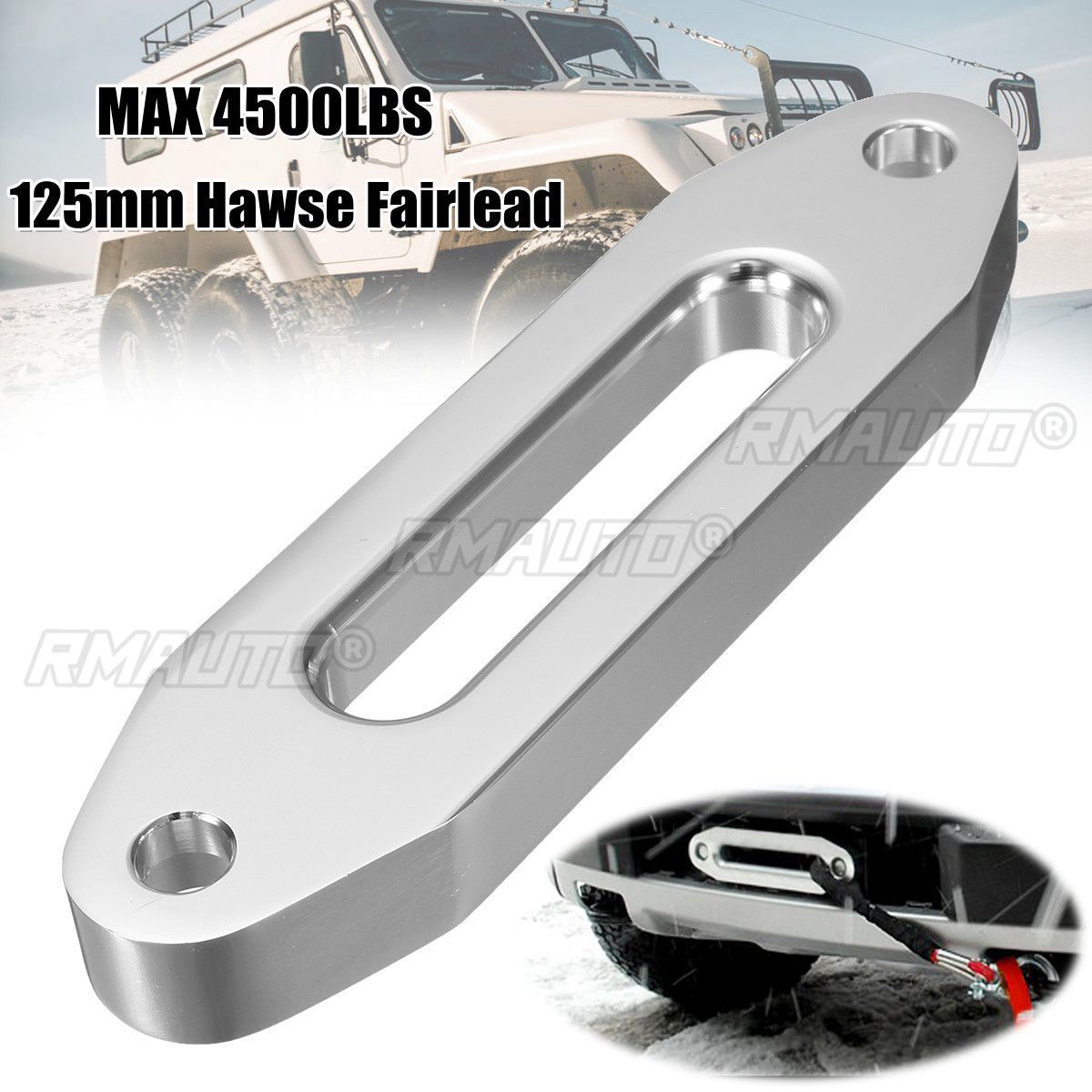 Silver 4000LBS Aluminum Hawse Fairlead For Synthetic Winch Rope Cable For Off Road 4WD