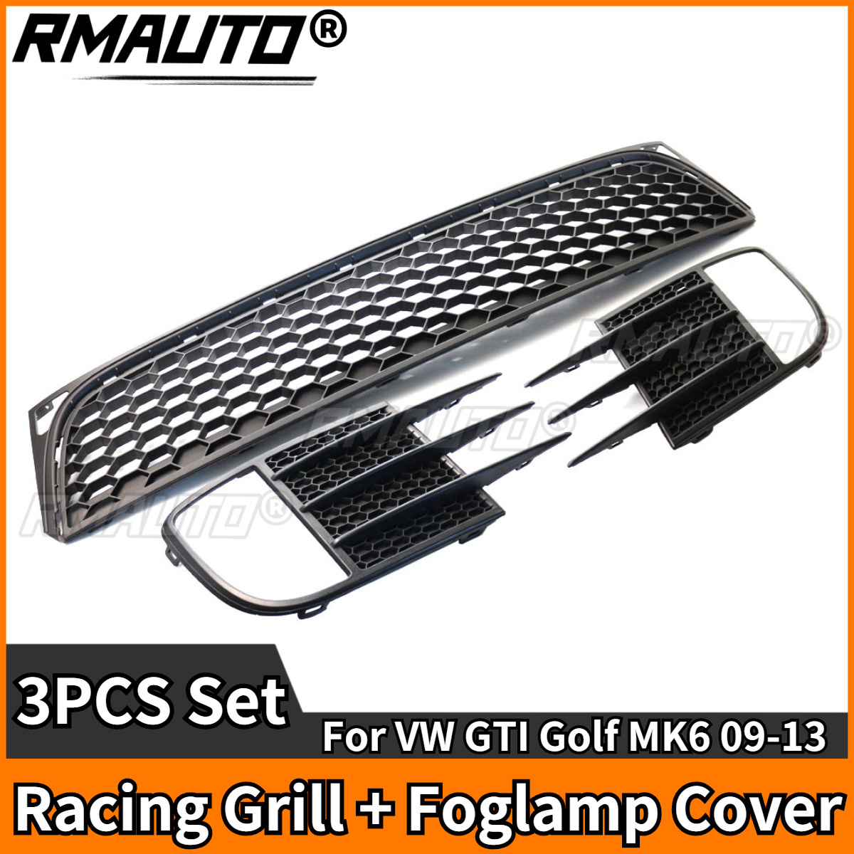 RMAUTO Matte Black Car Front Bumper Grill Fog Lamp Cover Honeycomb Racing Grills For VW GTI Golf MK6 2009-2013 Body Styling Kit