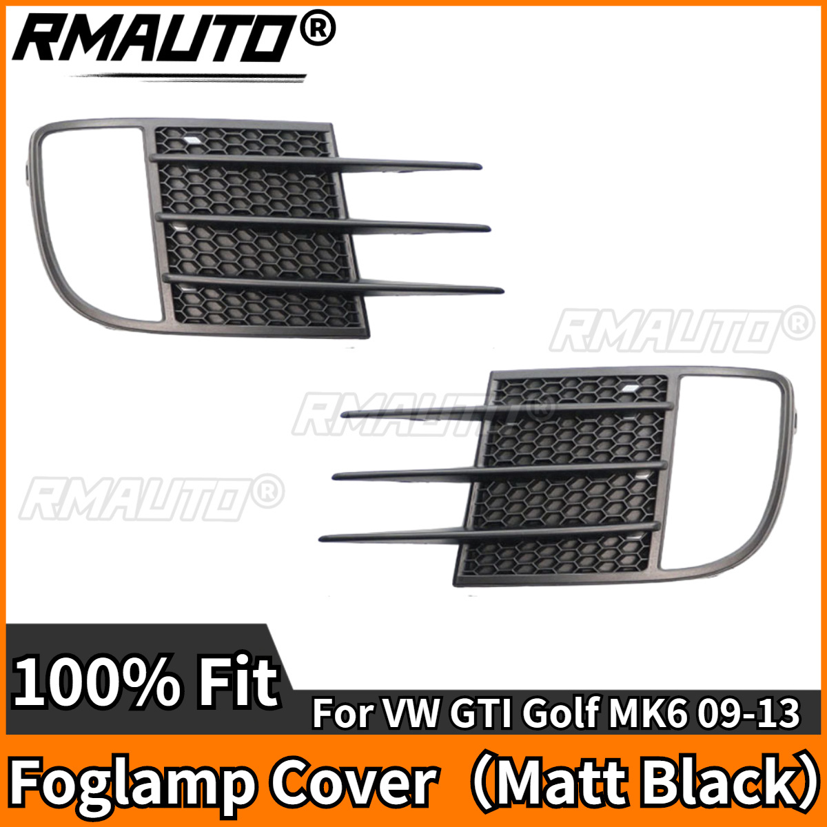 RMAUTO Matte Black Car Front Bumper Grill Fog Lamp Cover Honeycomb Racing Grills For VW GTI Golf MK6 2009-2013 Body Styling Kit