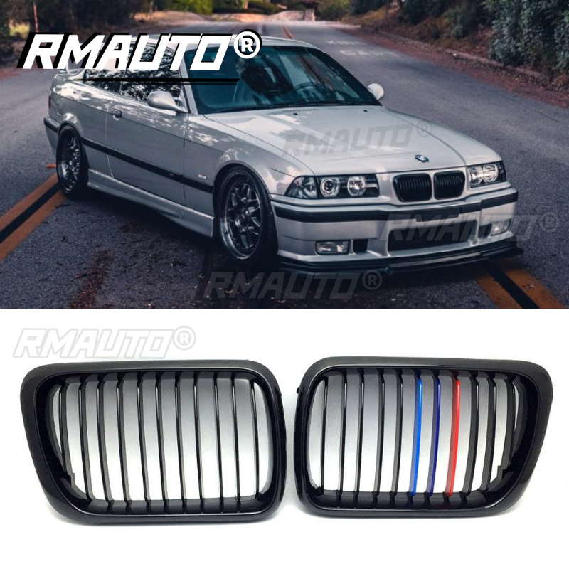 1 Pair M Style Gloss Black Car Front Bumper Kidney Grille Racing Grill for BMW E36 M3 3 Series 1997-1999 Car Body Styling Kit