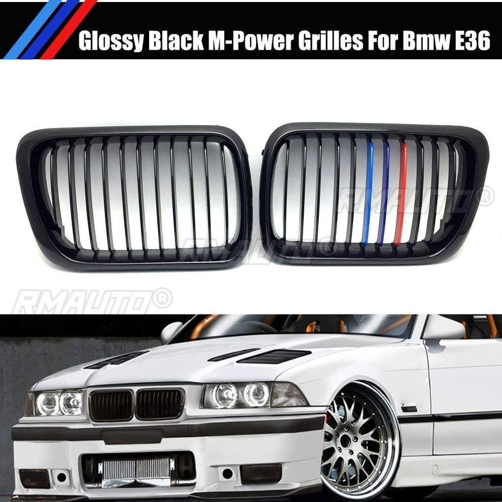 1 Pair M Style Gloss Black Car Front Bumper Kidney Grille Racing Grill for BMW E36 M3 3 Series 1997-1999 Car Body Styling Kit