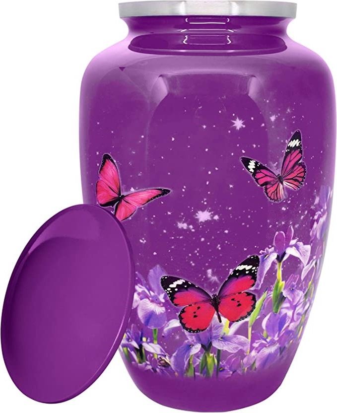 Luxury Purple Urn with Butterfly Finish Handmade High Quality Urns for Human Ashes Adult upto 200 LBS Burial Funeral Wholesale