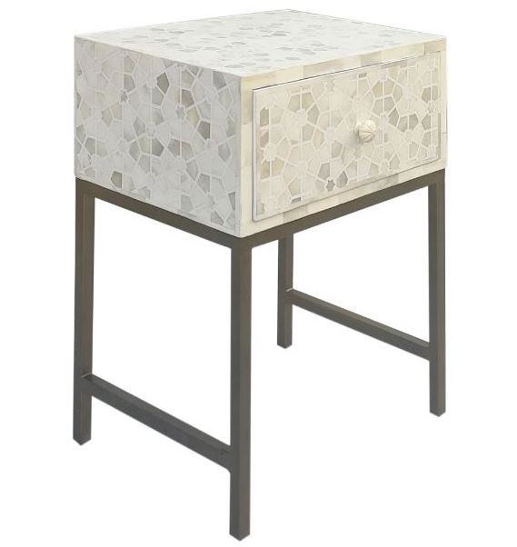 Wholesale New Arrival 2022 Star Pattern Bedside Table Iron Base Bone Resin Inlay Modern Hotels Homes Luxury Apartments Furniture