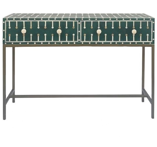 Wholesale New Arrival 2022 Green Console Table with Iron Base Bone Inlay Resin Inlay Art Craft Furniture Luxury Home Decor