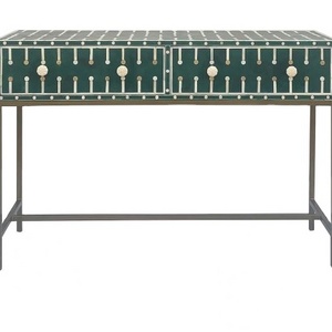 Wholesale New Arrival 2022 Green Console Table with Iron Base Bone Inlay Resin Inlay Art Craft Furniture Luxury Home Decor