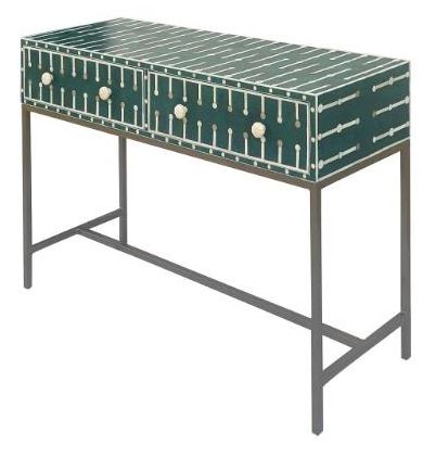 Wholesale New Arrival 2022 Green Console Table with Iron Base Bone Inlay Resin Inlay Art Craft Furniture Luxury Home Decor