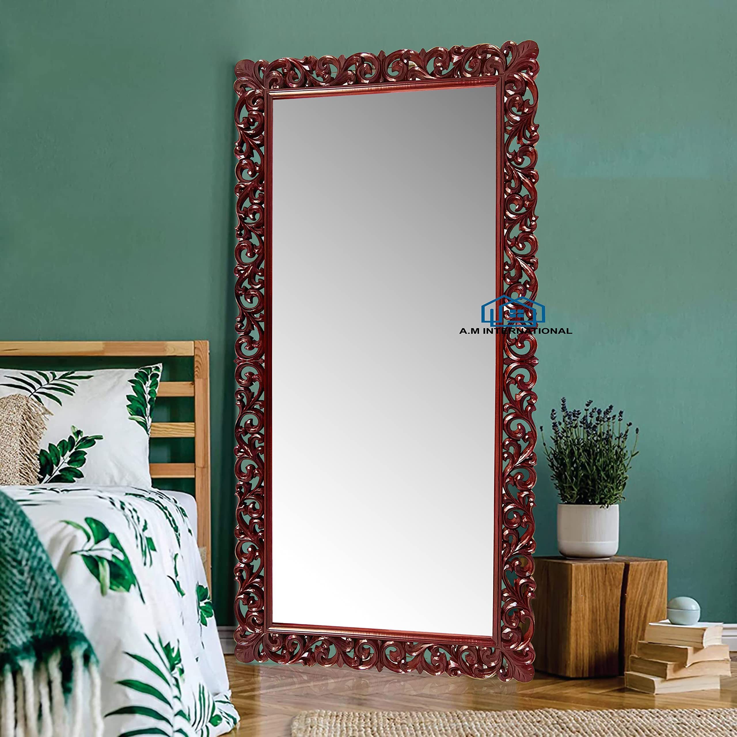 Industrial Quality Polished Wooden Bathroom Wall Mirror Wholesale Custom Hand Finished Wall Hanging Wooden Framed Mirror