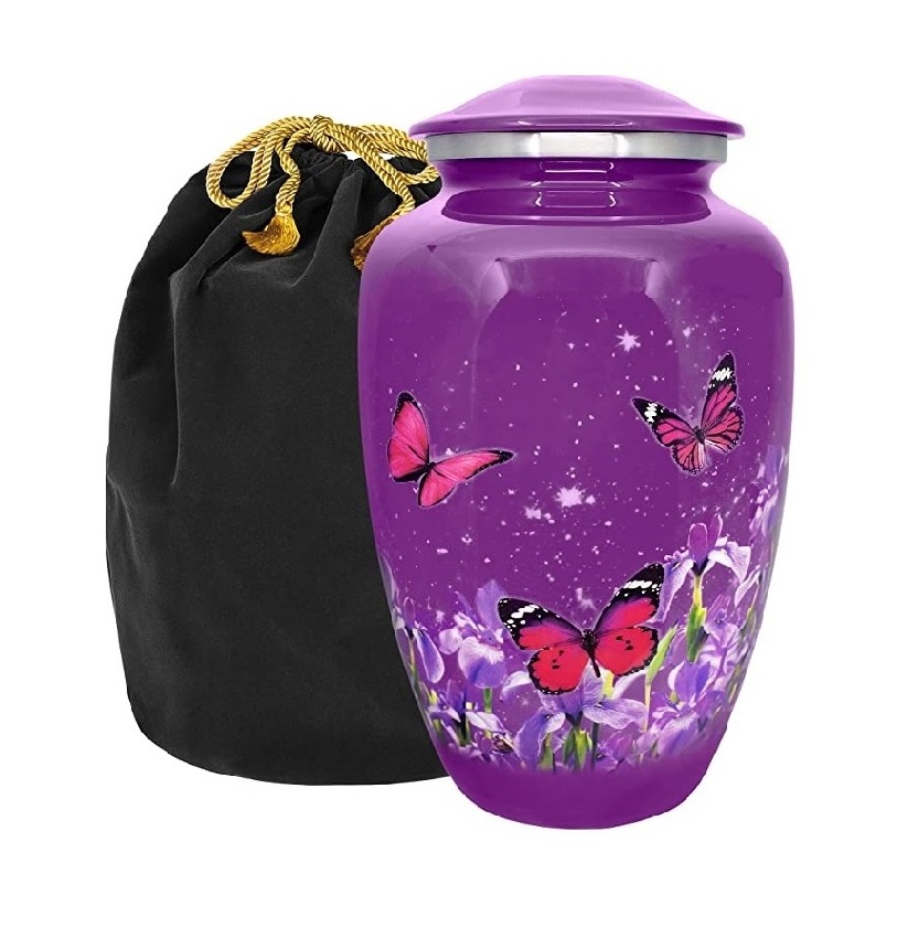 Luxury Purple Urn with Butterfly Finish Handmade High Quality Urns for Human Ashes Adult upto 200 LBS Burial Funeral Wholesale