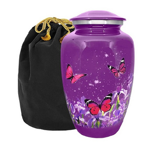 Luxury Purple Urn with Butterfly Finish Handmade High Quality Urns for Human Ashes Adult upto 200 LBS Burial Funeral Wholesale