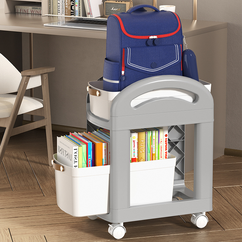 rmier Plastic backpack storage rack movable bedroom storage cabinet under table backpack small cart bookshelf