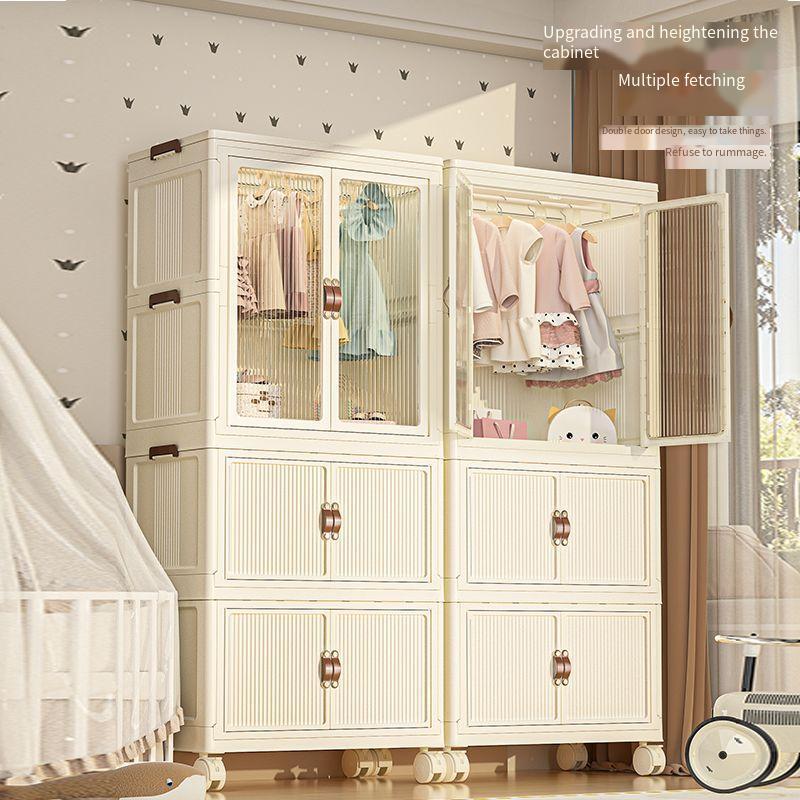 rmier Child Wardrobe Folding Plastic  Organizer Household baby wardrobe installation free Storage cabinet