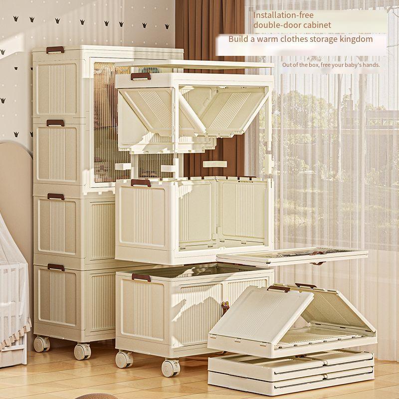 rmier Child Wardrobe Folding Plastic  Organizer Household baby wardrobe installation free Storage cabinet