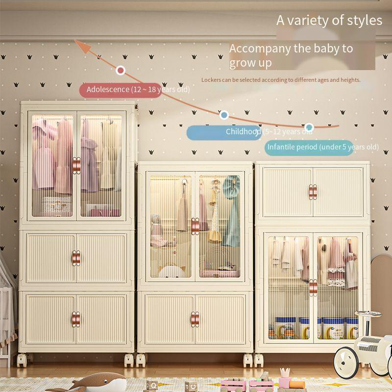 rmier Child Wardrobe Folding Plastic  Organizer Household baby wardrobe installation free Storage cabinet