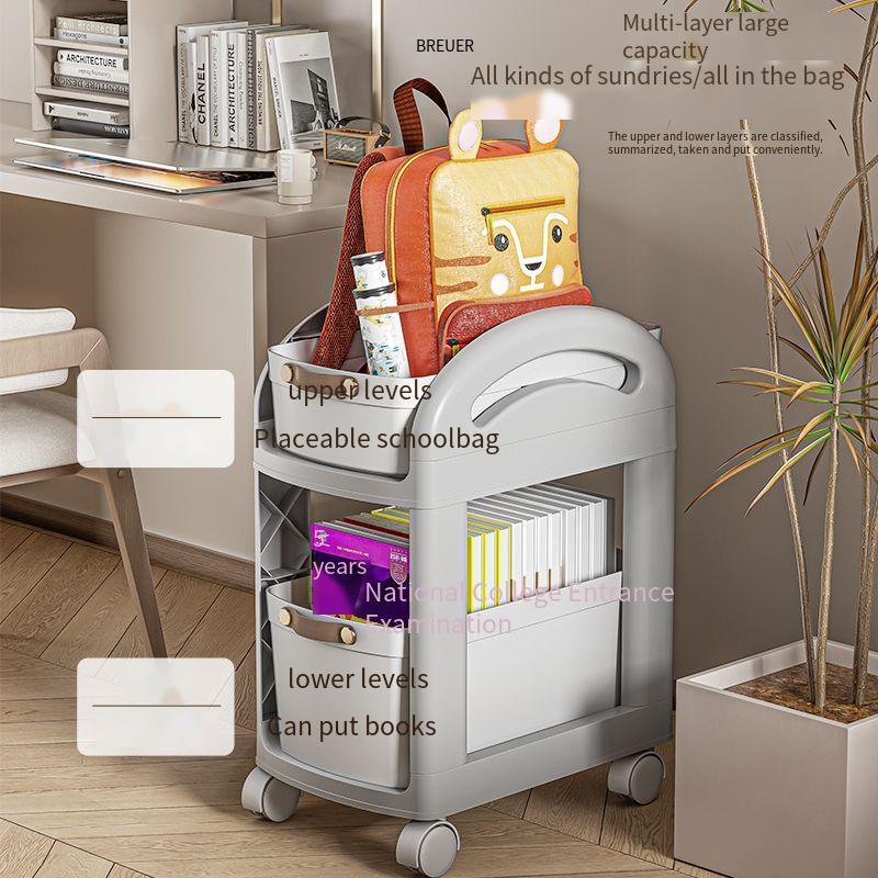 rmier Plastic backpack storage rack movable bedroom storage cabinet under table backpack small cart bookshelf