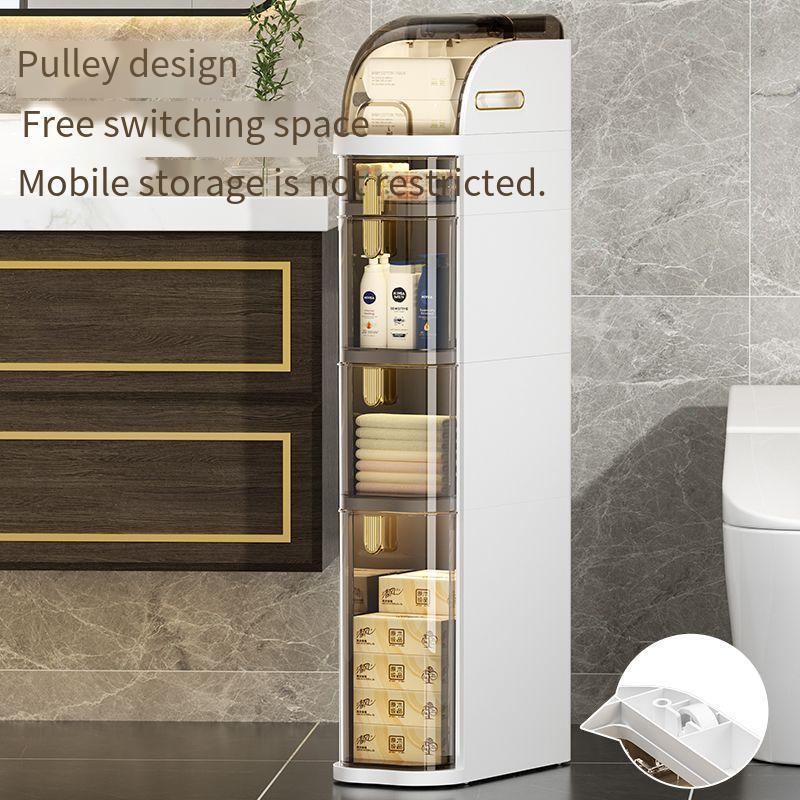 Classic Square Bathroom Floor Storage Cabinet Decorative Gap Organizer with Transparent Plastic Drawers Injection Technique