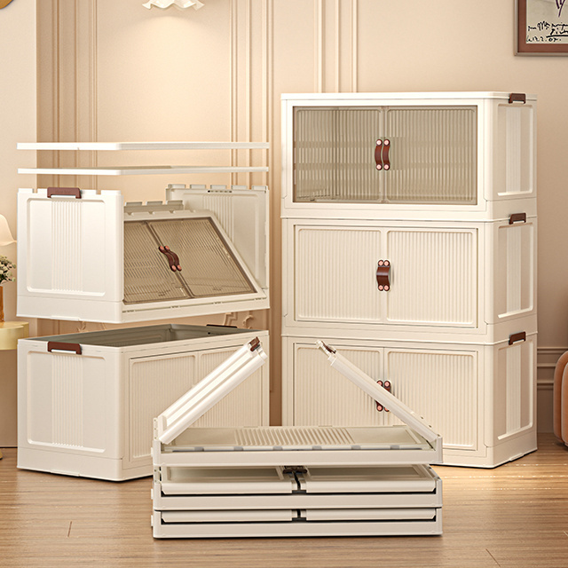 Foldable Plastic Clothes Storage Cabinet Functional Square Design with European Style for Bedroom