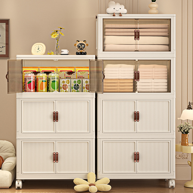 Foldable Plastic Clothes Storage Cabinet Functional Square Design with European Style for Bedroom