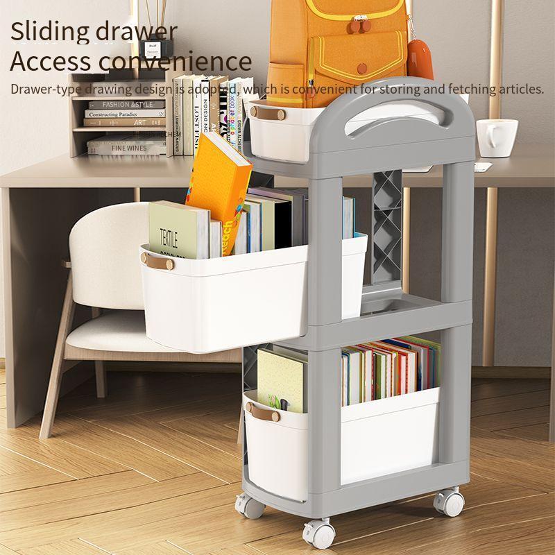 rmier Plastic backpack storage rack movable bedroom storage cabinet under table backpack small cart bookshelf