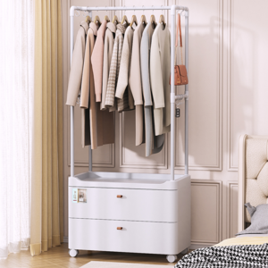 rmier Bedroom hanging clothes rack with wheels, movable household clothes rack, simple clothes and hat rack