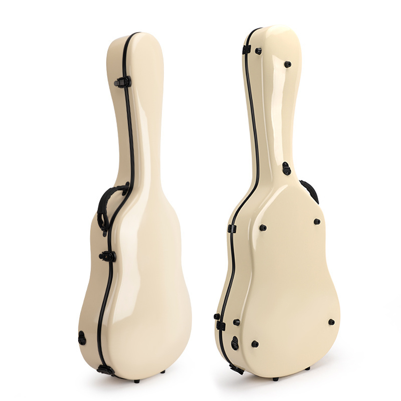 High-grade quality guitar case white cream color lockable safe latch guitar bag fiberglass material  classical guitar case