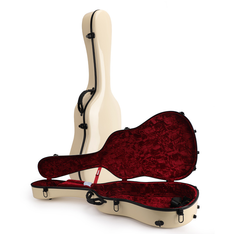 High-grade quality guitar case white cream color lockable safe latch guitar bag fiberglass material  classical guitar case